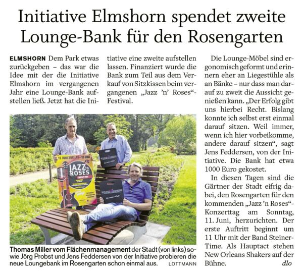 Initiative Elmshorn spendet zweite Lounge-Bank für den Rosengarten.